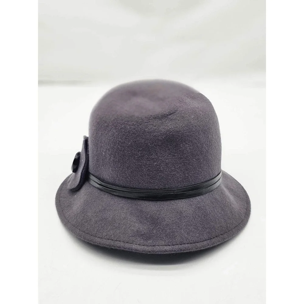 Cloche Hat Women OS Purple Excellent 100% Wool Felt Vintage Style Bow